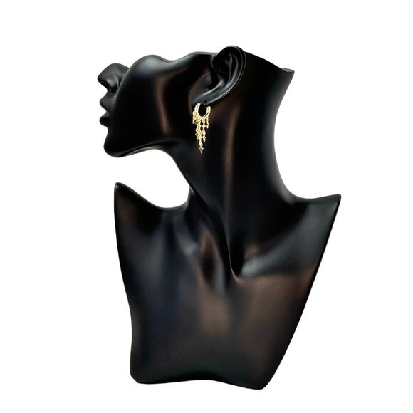 NWT Dangle Earrings Huggie Hoop Star Fringe Tassel 14K Gold Plated - Picture 2 of 10